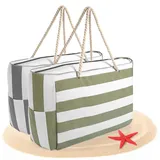 BigDean Strandtasche XXL Grün/Weiß/Grau 53 x 38 x 20 cm