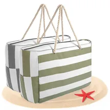 BigDean Strandtasche XXL Grün/Weiß/Grau 53 x 38 x 20 cm