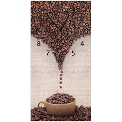Wallario Wanduhr Tasse mit Kaffeebohnen – Kaffeedesign (Uhr aus Acryl) braun