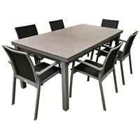 teico group 7-tlg. Alu Gartenmöbel Set anthrazit ausziehbarer Tisch mit stapelbaren Stühlen - Grau