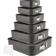 luxuskollektion 6er Set Eckige Kuchenformen mit Trapezoidal Tortenschaber, Schwarz