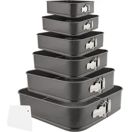luxuskollektion 6er Set Eckige Kuchenformen mit Trapezoidal Tortenschaber, Schwarz