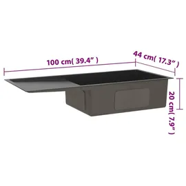 vidaXL Handgemachte Einbauspüle 1 Becken rechts Edelstahl schwarz 1000 x 440 mm