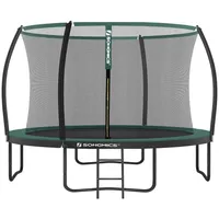 SONGMICS Gartentrampolin Ø 244/305/366/427 cm, Ø 366 cm, bis zu 80-150 kg belastbar, Trampolin mit Leiter und Sicherheitsnetz grün 366 cm