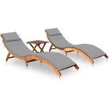 vidaXL 2X Akazienholz Massiv Sonnenliege mit Tisch Auflagen Klappbar Gartenliege Liegestuhl Holzliege Gartenmöbel Liege Relaxliege Strandliege