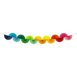 PartyDeco Girlande mit Fächern 2,5m bunte Fächergirlande Partygirlande Geburtstag Hochzeit Papiergirlande Dekogirlande Regenbogenfarben Bunt