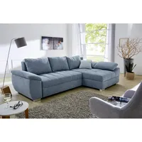Ecksofa JOCKENHÖFER GRUPPE "Alster L-Form", blau (aquablau), B:268cm H:76cm T:161cm, Korpus/Basismaterial: 100% Polyester. Kissenbezug: 75% Baumwolle, 25% Polyester. Sitzfläche: 100% Polyester, Sofas, mit Bettfunktion und Bettkasten, Ottomane links oder rechts montierbar