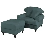 furn.design Sessel Set in blaugrün Landhaus Loungesessel inklusive Hocker - Grün