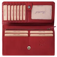 Benthill Lange Echt Leder Geldbörse für Damen | Damenbörse mit RFID Schutz | Großes Portemonnaie mit vielen Kartenfächern, Farbe:Rot