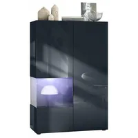 Vladon Vitrine, Schwarz, 91.5x136.5x37 cm, Wohnzimmer, Wohnwände, Vitrinenschränke