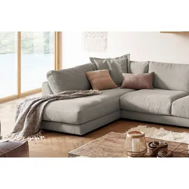 KAWOLA Wohnlandschaft U-Form Madeline Cord Longchair rechts steingrau