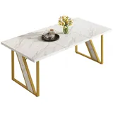 HAUSS SPOLE Esstisch Küchentisch 160×80cm,marmor-Tisch für Esszimmer&Küche,4 personen (Moderner Esstisch 160×80 cm mit Marmor-Optik, weiß, für 4 Personen, stabile MDF-Konstruktion, verstellbare Füße, ideal für Esszimmer und Küche, einfach zu montieren, elegant und funktional, 0-St)