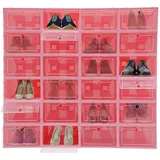 SuhoFutus Schuhboxen - 24 Stück Schuhbox, Schuhboxen Stapelbar und Faltbar - Flip-Top-Design, Schuh Organizer mit Rundem Loch, für Schuhe bis Größe 44 (Rosa)