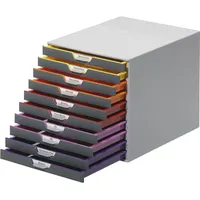 Durable Schubladenbox A4 (Varicolor) 10 Fächer für Dokumentenablage, mit Etiketten zur Beschriftung, mehrfarbig,
