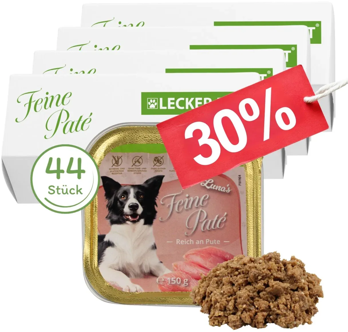 44 x 150 g Lecker.Pet® Luna's Feine Paté Reich an Pute Hundefutter Nassfutter Vollnahrung