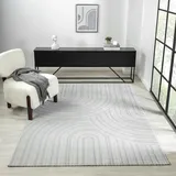 VIMODA Teppich Wohnzimmer Kurzflor Schlafzimmer Wellen Hochtief-Muster/Boho Sakndi,Maße:160x230 cm;Farbe:L.Grey