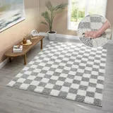 OTTO home Hochflor-Teppich OTTO HOME "Kiiki, Karo-Muster" Gr. 6, grau, B:200cm H:30mm L:300cm, Kunstfaser, Teppiche, Kariert, auffälliges Schachbrettmuster, Wohnzimmer, Schlafzimmer