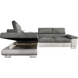 Mirjan24 Ecksofa Cotere Cord, L-Form Eckcouch mit Schlaffunktion und Bettkasten (Farbe: Poso 110, Seite: Links) - Grau