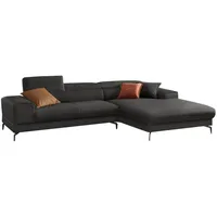 Ecksofa W.SCHILLIG "piedroo, Designsofa mit tollem Sitzkomfort, elegant und bequem, L-Form", grau (anthrazit r66), B:303cm H:70cm T:193cm, Chenille-Flachgewebe R66 (85% Polyester, 15% Nylon), Sofas, Ecksofa, Kopfteilverstellung, wahlweise mit Sitztiefenverstellung, Breite 303cm