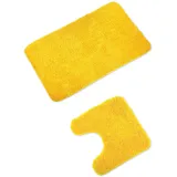 WohnDirect Badematten Set - WC Vorleger (45x45cm), Badematte (50x80cm) - rutschfest waschbar Badezimmerteppich MIT WC-Ausschnitt - Gelb