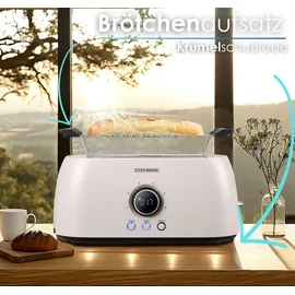 Steinborg Toaster 4 Scheiben mit Brötchenaufsatz Langschlitztoaster Toastautomat Automatische Abschaltung Doppelschlitztoaster Familientoaster Toastgerät LED Display mit Restzeitanzeige (Bulgur Beige)