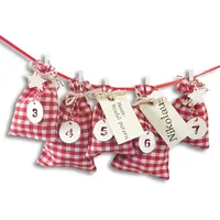 Frau WUNDERVoll® DIY Adventskalender zum Befüllen Schneeflöckchen Baumwollbeutel rot/weiß