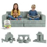 Juskys Kindersofa Kayo 90 x 200 cm Polyester beige hellgrün
