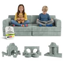 Juskys Kindersofa Kayo 90 x 200 cm Polyester beige hellgrün