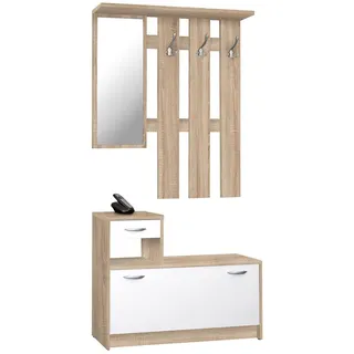 Finori Garderobe Rudolf Eiche Sonoma Nachbildung weiß B/H/T: ca. 100x180x25 cm - Eiche, weiß
