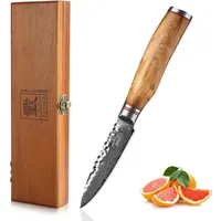 Zayiko Minami Damast Officemesser I 9 cm Klinge I Olivenholzgriff I Holzbox