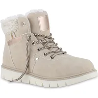 VAN HILL Damen Worker Boots Stiefelette Strick Winter Schuhe