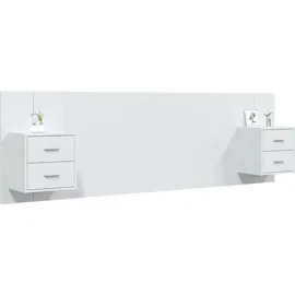 vidaXL Kopfteil mit Nachttischen Weiß Holzwerkstoff