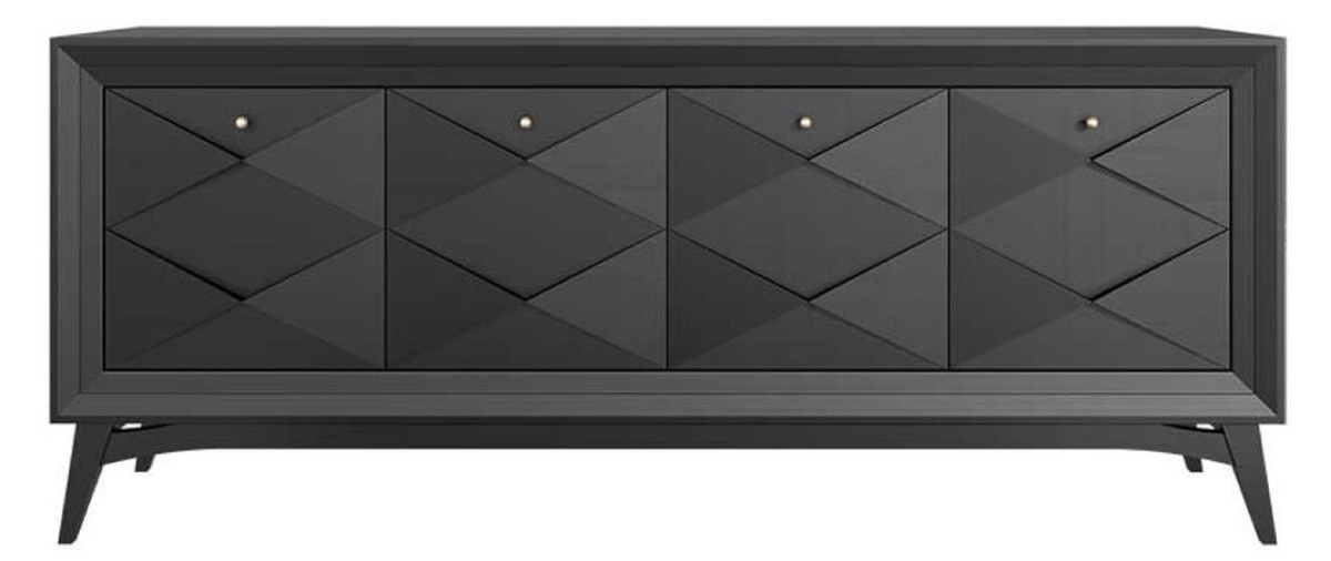 Casa Padrino Luxus Art Deco Sideboard Schwarz 220 x 50 x H. 92 cm - Edler Massivholz Schrank mit 4 Türen - Esszimmer Möbel - Art Deco Möbel - Luxus Möbel