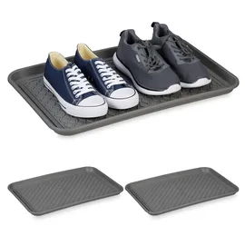 Relaxdays Schuhabtropfschale XL, 3er Set, Unterlage für nasse Schuhe, 60 x 40 cm, große Schuhablage Kunststoff, grau