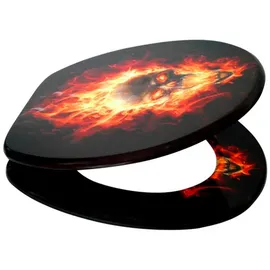 Sanilo WC Sitz Totenkopf in Flammen, Hochwertiger und Stabiler Toilettendeckel aus Holz