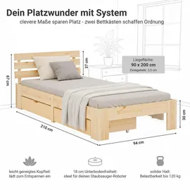 Homestyle4u Holzbett 90 x 200 cm Braun