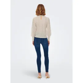 Jdy Spitzenshirt "JDYAVERY L/S LACE TOP JRS NOOS", Damen, Gr. M, beige (sandshell), Single Jersey, Obermaterial: 100% Polyester, unifarben, regular fit taillenbedeckt, hoch geschlossener Ausschnitt, Puffärmel lange Manschette, Shirts