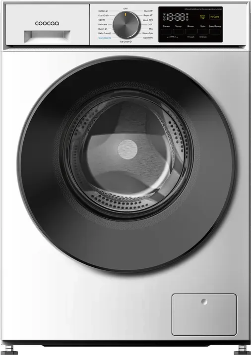 coocaa 9 kg Galaxy A3-Serie Frontlader-Waschmaschine, BLDC-Motor, Energieeffizienzklasse A-30%, Bakterienentfernungssystem, Dampfwäsche, Schnellwäsche 15 Min., Kindersicherung, 15 Programme, Endzeitvorwahl, Baby-Pflege [Energieklasse A] F902A3AВC0