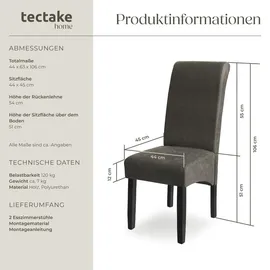 Tectake Esszimmerstuhl Kunstleder grau 2er Set
