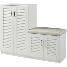 [en.casa] Løten 120 x 97 x 36 cm mit Sitzbank weiß / weiß