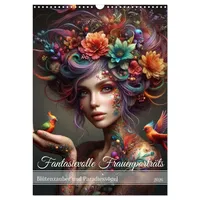 Calvendo Fantasievolle Frauenporträts - Blütenzauber und Paradiesvögel (Wandkalender 2026