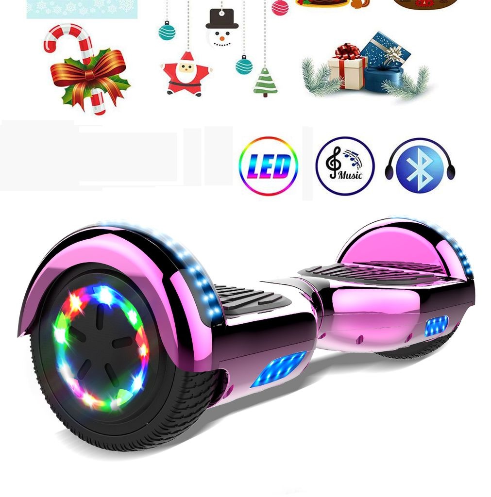 COLORWAY Chrom Rosa Hoverboard Flash-Rad Balance Elektro Scooter Roller EU Sicherheitsstandard, mit Bluetooth Lautsprecher und LED-Lichter