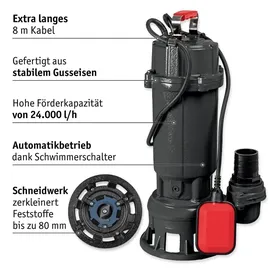 WALTER WERKZEUGE Schmutzwasserpumpe WWS-TP1500-B01 (Set, 5-tlg., inkl. Schlauch)