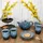 Mambocat 10tlg Teeset SCONES BLAU aus Steingut 1x Etagere, 1x Kanne, 4x Becher & 4x Teller - 24303276