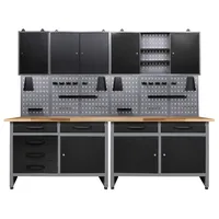 Ondis24 Werkstatt Set 240cm 2x Werkbank Metall 3x Werkzeugschrank