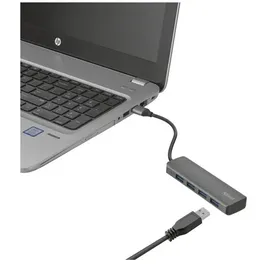 Trust Halyx Mini 4 Port USB Hub 3.2, USB-A Adapter 5 GBit/s, USB Verlängerung Datenhub, Dünn und Kompakt USB Verteiler, USB Splitter für PC, Computer, Laptop, MacBook, Windows - Grau