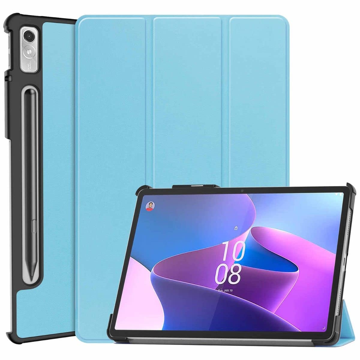 Wigento Für Lenovo Tab P11 Pro 2. Gen 11.2 Zoll 3folt Wake UP Smart Standfunktion Cover Hellblau Tablet Tasche Etuis Hülle