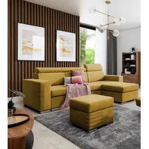 Fun Möbel Ecksofa Schlafsofa inkl. Hocker CANTON Stoff Camelia Senfgelb Ottomane Rechts - Gelb