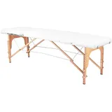 Activeshop Massageliege Klappbar Massagetisch Kosmetikliege Behandlungsliege Massage table Komfort Wood mit 2 Zonen höhenverstellbaren Holz-Füßen und Premium-PU-Leder mit Tragetasche Weiss