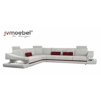JVmoebel Ecksofa Sofas L-Form Möbel Bett Funktionen Textil Leder Schlafsofa Sofas Weiß, Made in Europa rot|weiß